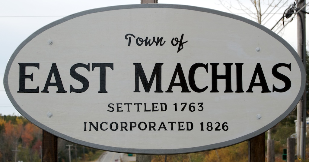 Town sign for East Machias, Maine